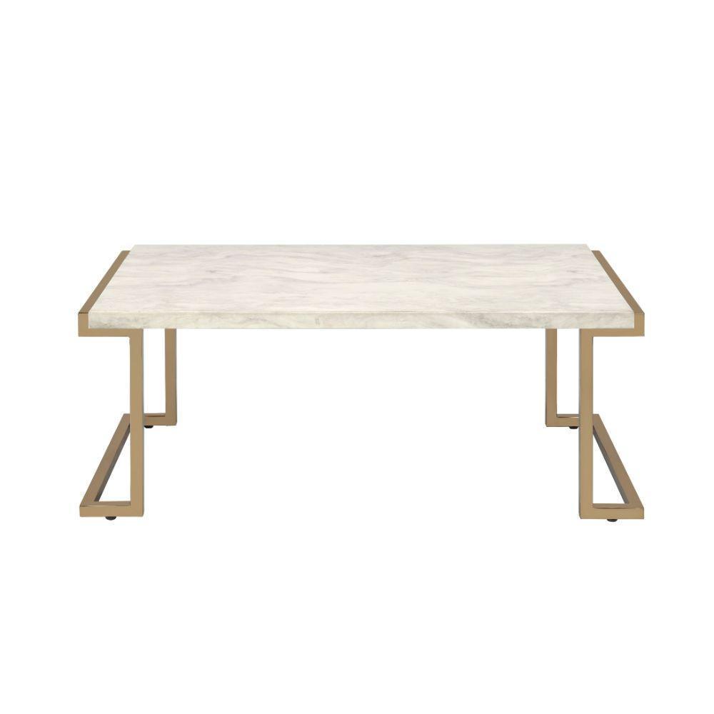 ACME Boice II Coffee Table, Faux Marble & Champagne FredCo