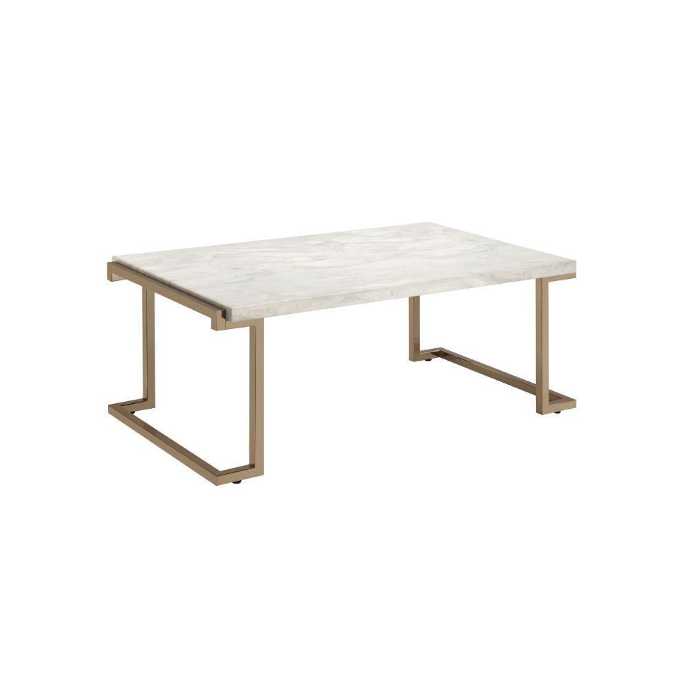 ACME Boice II Coffee Table, Faux Marble & Champagne FredCo
