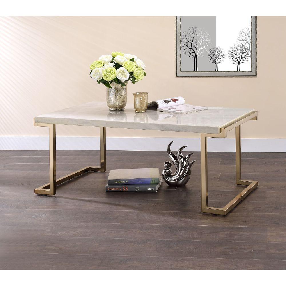 ACME Boice II Coffee Table, Faux Marble & Champagne FredCo