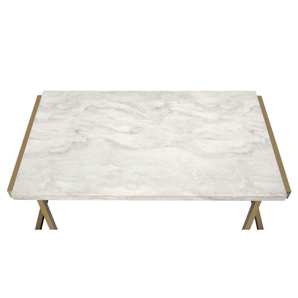 ACME Boice II Sofa Table, Faux Marble & Champagne FredCo