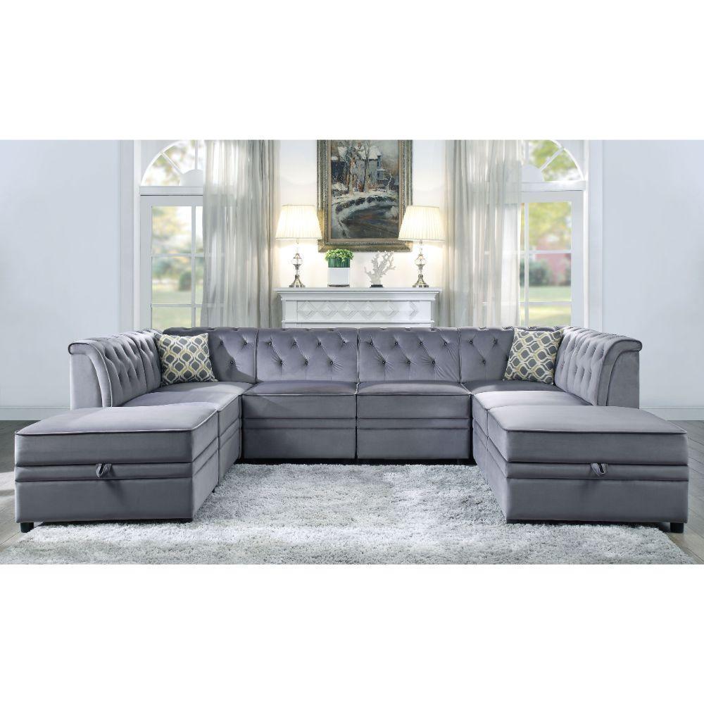 ACME Bois II Modular Armless Chair, Gray Velvet FredCo