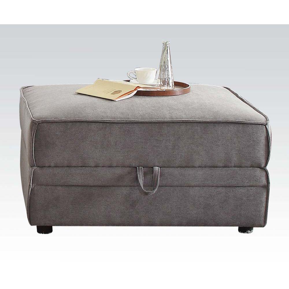 ACME Bois Ottoman w/Storage, Gray Velvet FredCo