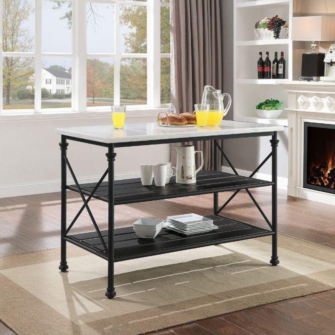 ACME Brahm Kitchen Island, White Cultured Stone & Gray Finish FredCo