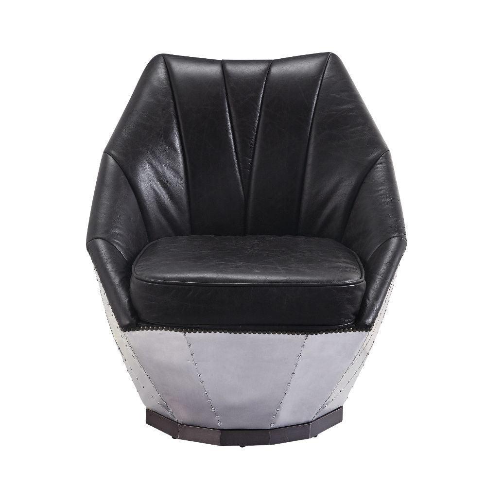 ACME Brancaster Accent Chair, Distress Espresso Top Grain Leather & Aluminum FredCo