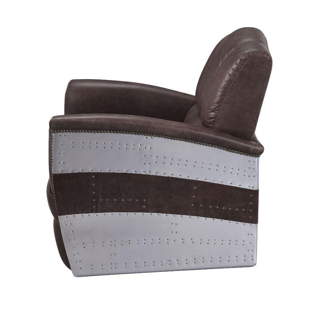 ACME Brancaster Accent Chair, Retro Brown Top Grain Leather & Aluminum FredCo