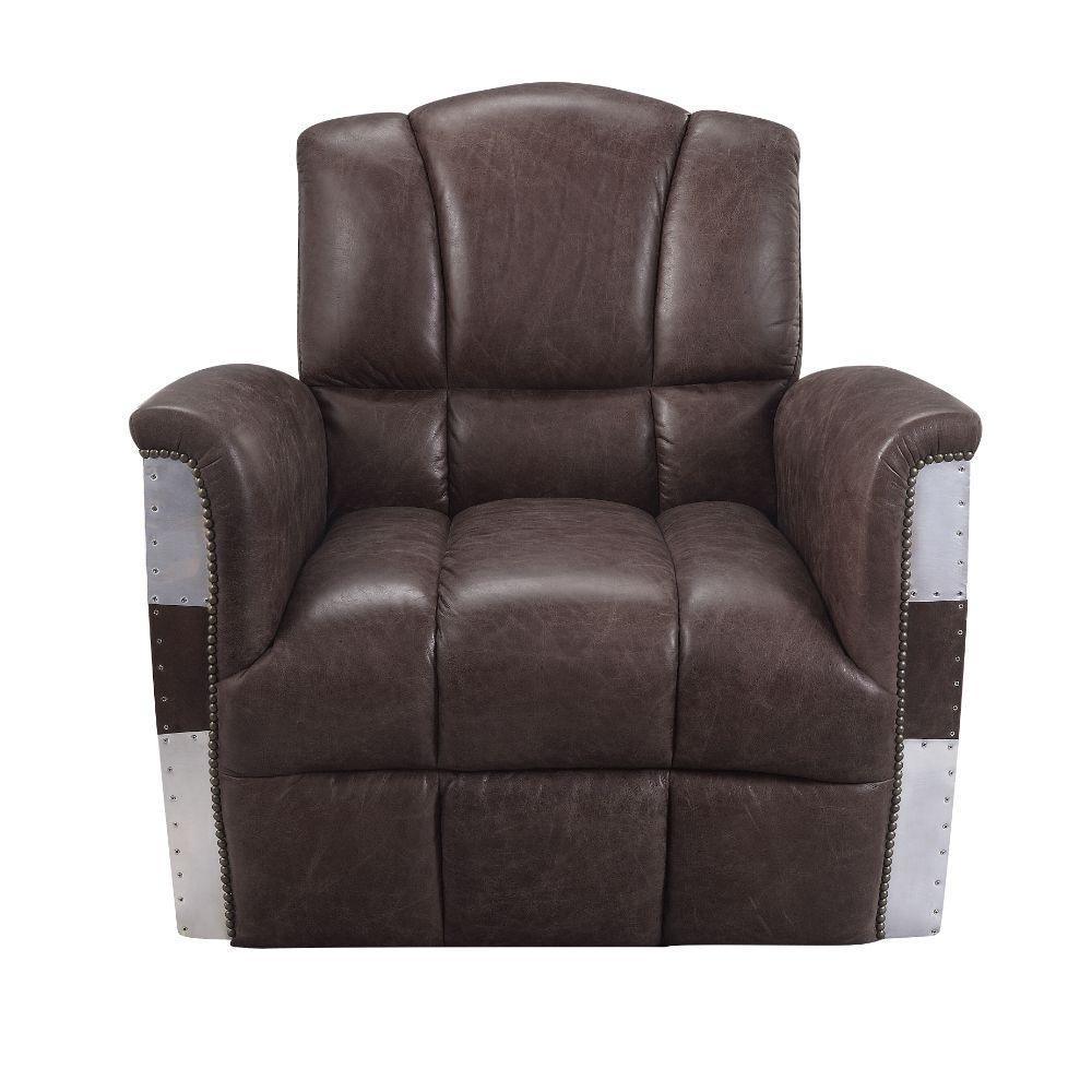 ACME Brancaster Accent Chair, Retro Brown Top Grain Leather & Aluminum FredCo