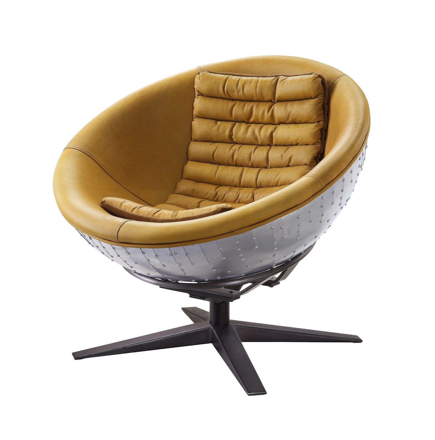 ACME Brancaster Accent Chair, Turmeric Top Grain Leather & Aluminum FredCo