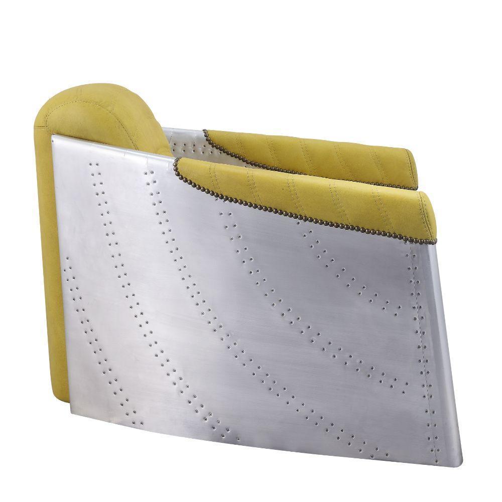 ACME Brancaster Accent Chair, Yellow Top Grain Leather & Aluminum FredCo