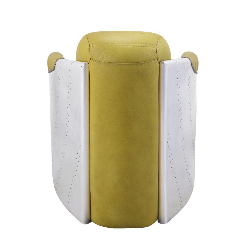 ACME Brancaster Accent Chair, Yellow Top Grain Leather & Aluminum FredCo