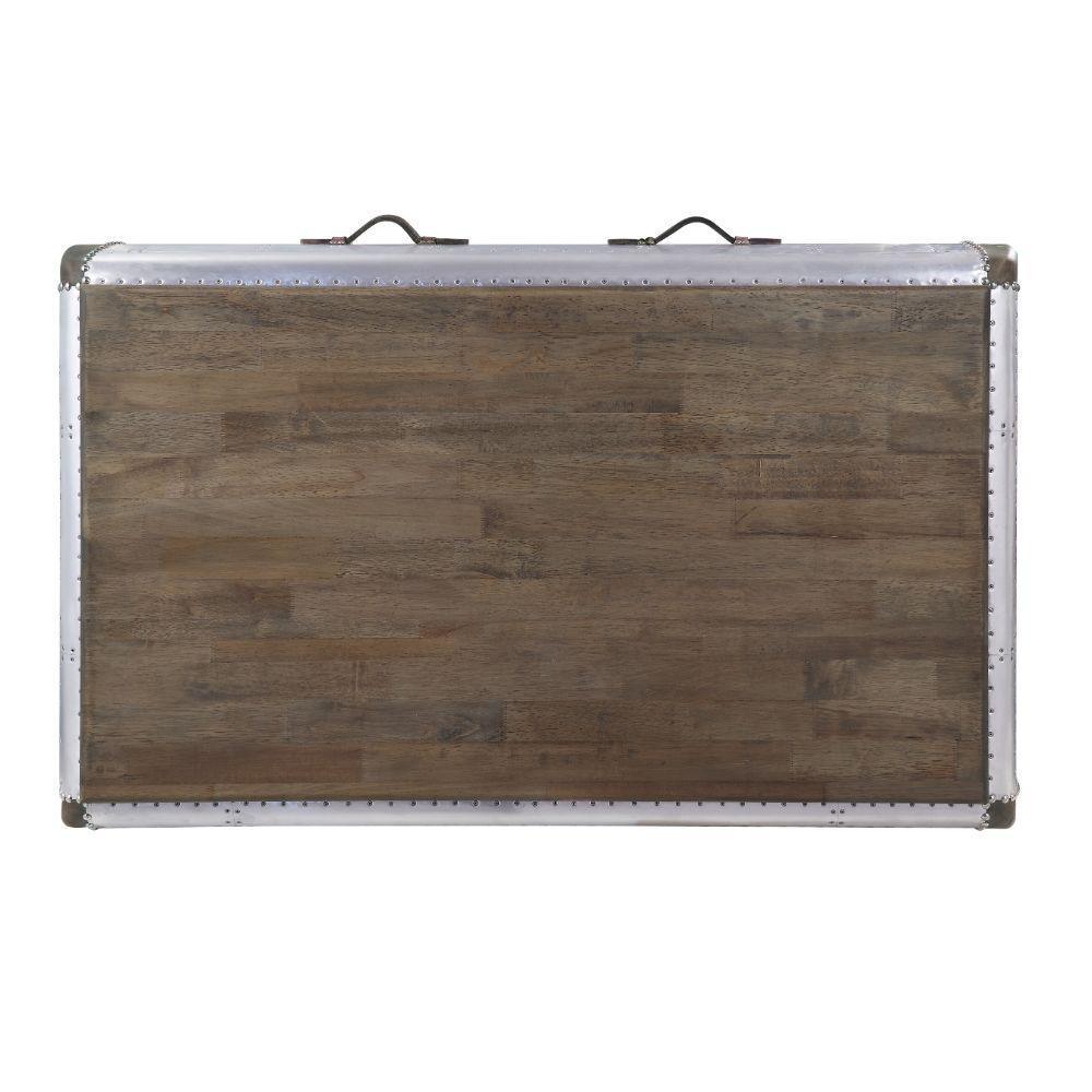 ACME Brancaster Coffee Table, Antique Oak & Aluminum FredCo