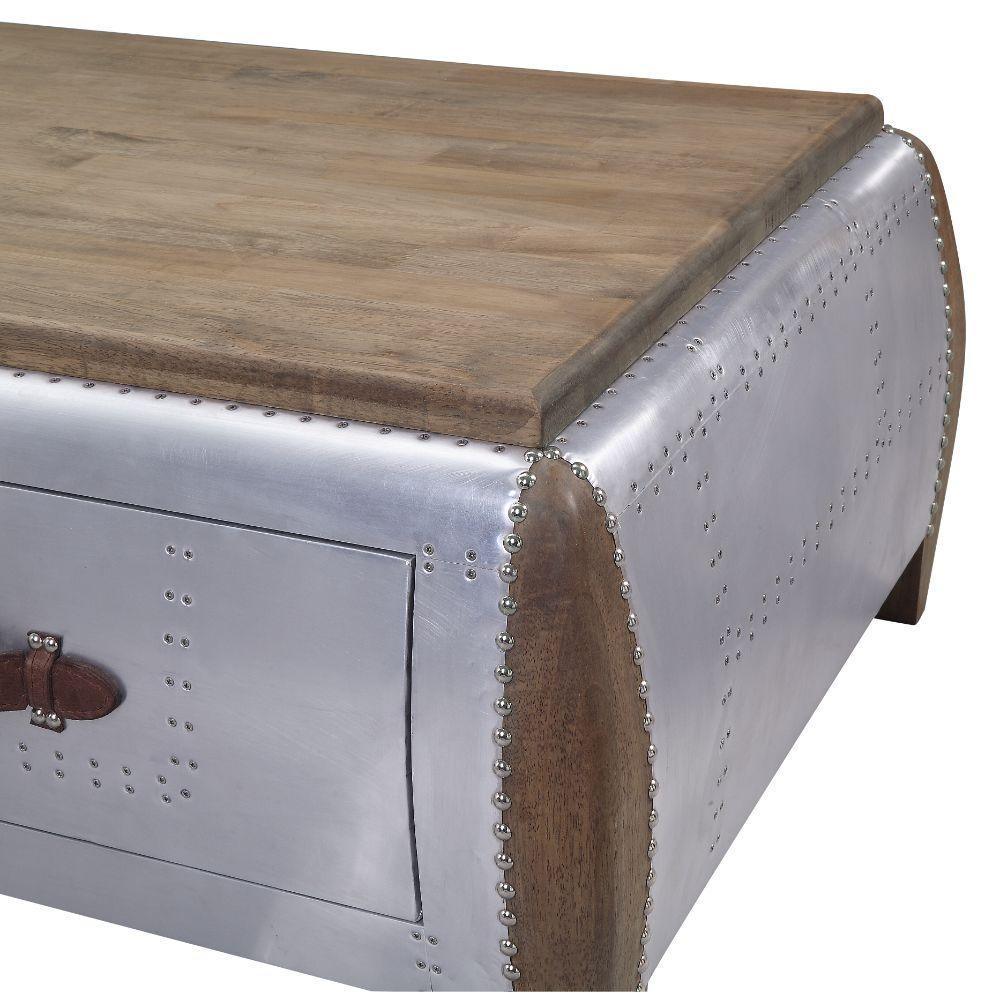 ACME Brancaster Coffee Table, Antique Oak & Aluminum FredCo