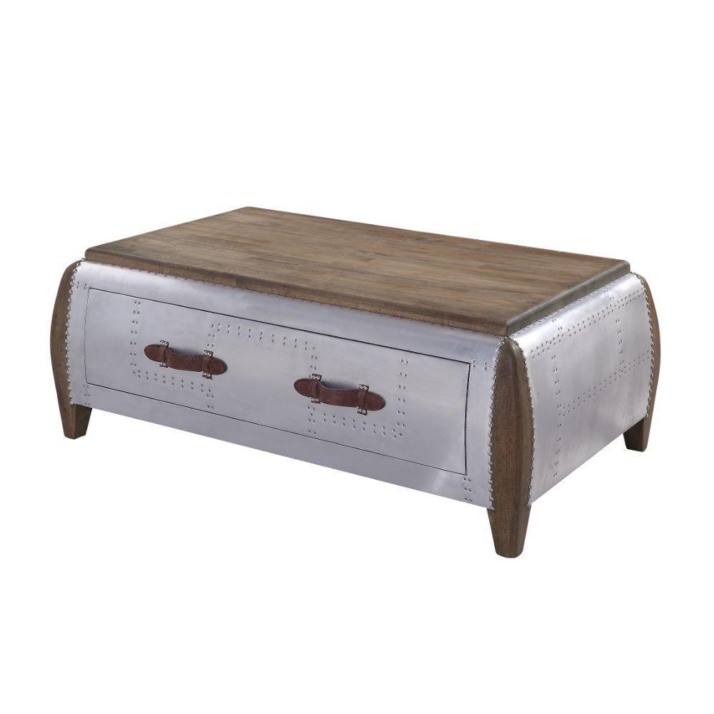 ACME Brancaster Coffee Table, Antique Oak & Aluminum FredCo