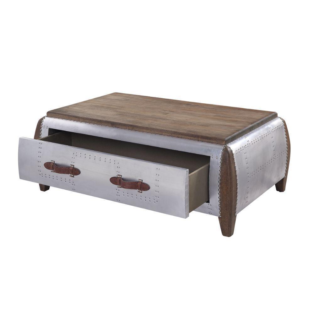 ACME Brancaster Coffee Table, Antique Oak & Aluminum FredCo