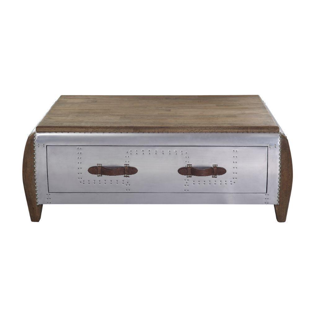 ACME Brancaster Coffee Table, Antique Oak & Aluminum FredCo