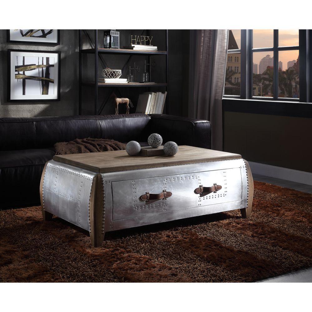 ACME Brancaster Coffee Table, Antique Oak & Aluminum FredCo