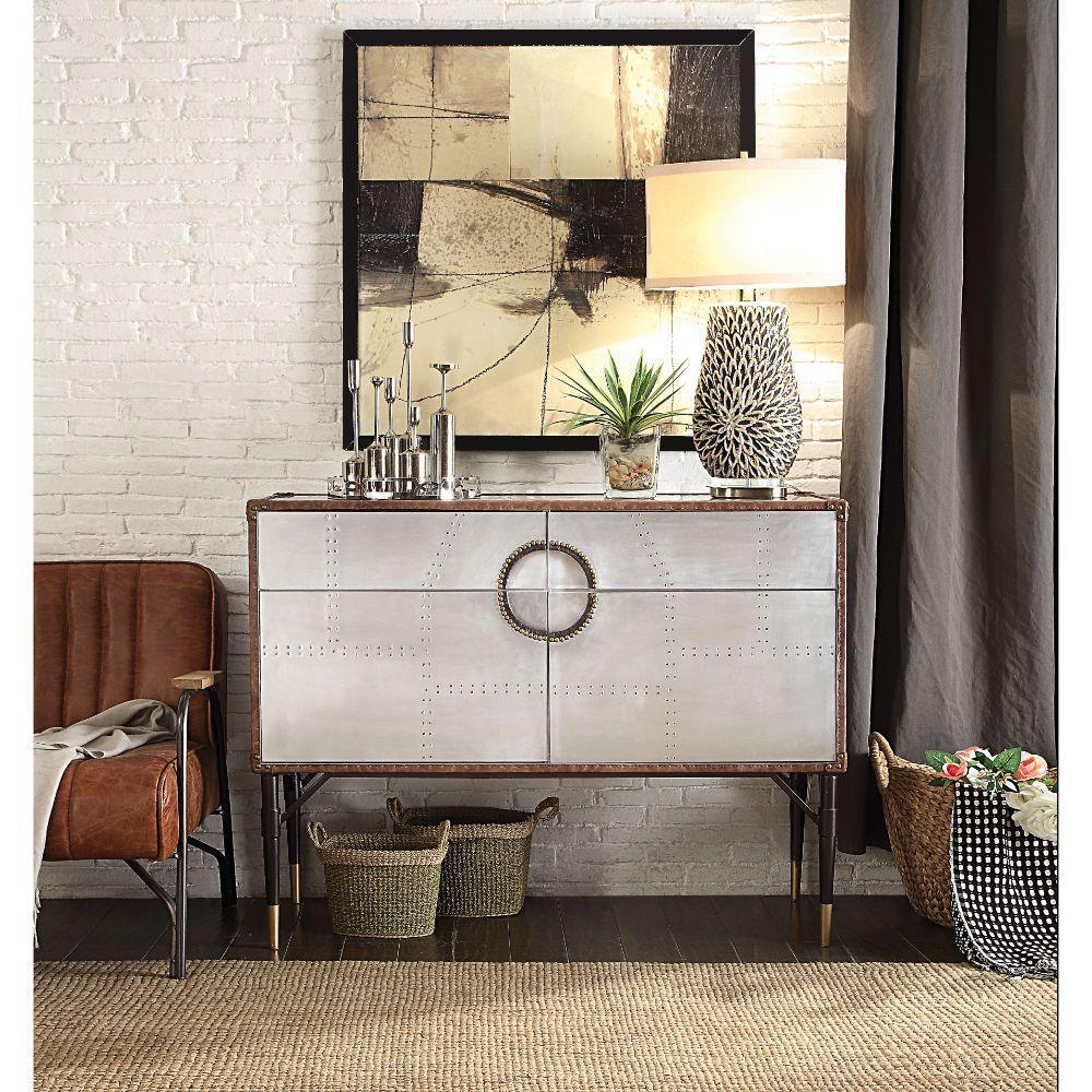 ACME Brancaster Console Table, Top Grain Leather & Aluminum FredCo