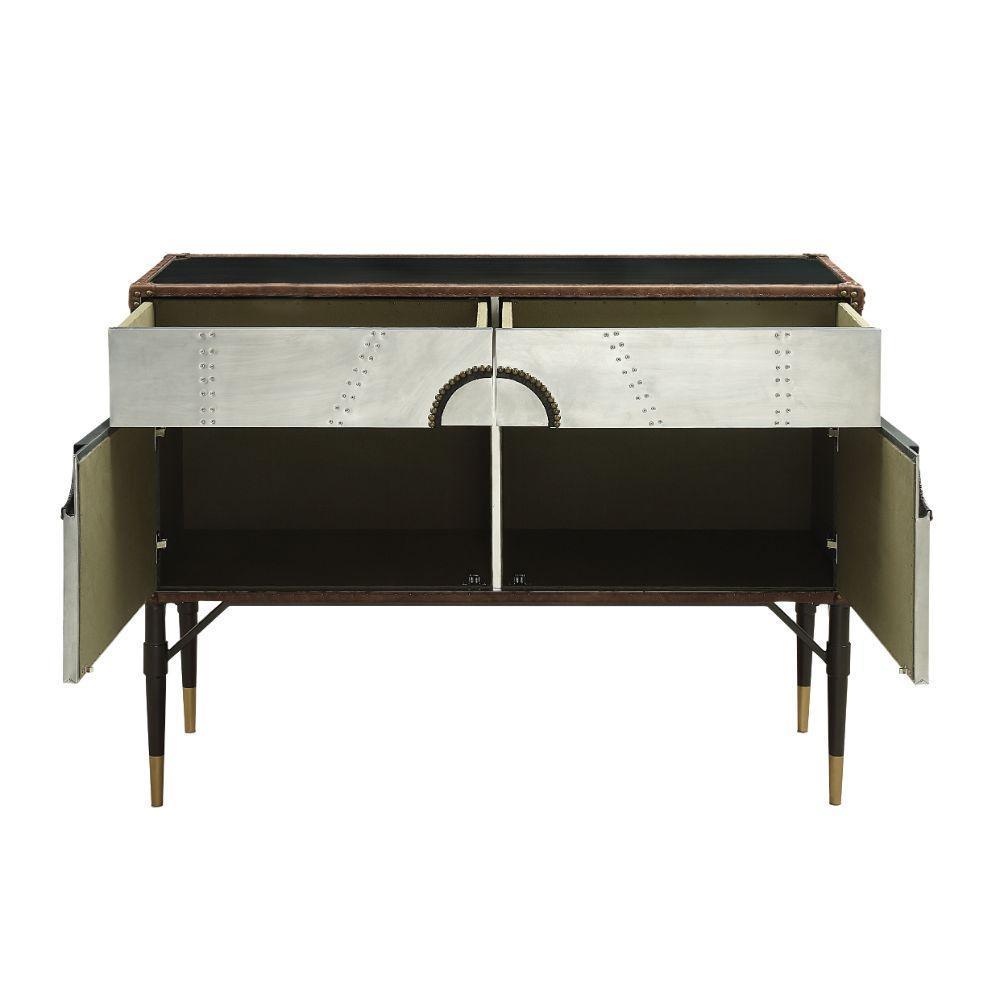 ACME Brancaster Console Table, Top Grain Leather & Aluminum FredCo