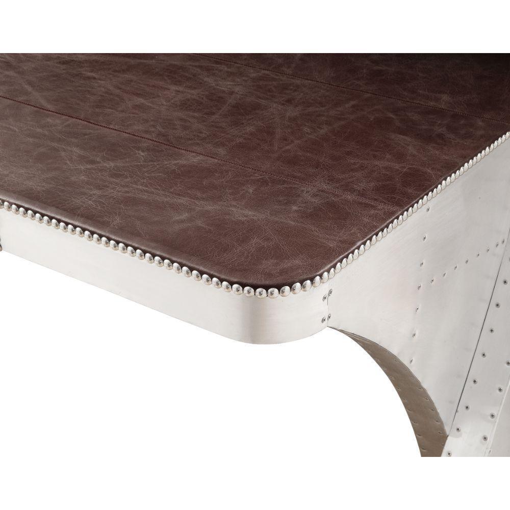 ACME Brancaster Desk, Retro Brown Top Grain Leather & Aluminum FredCo