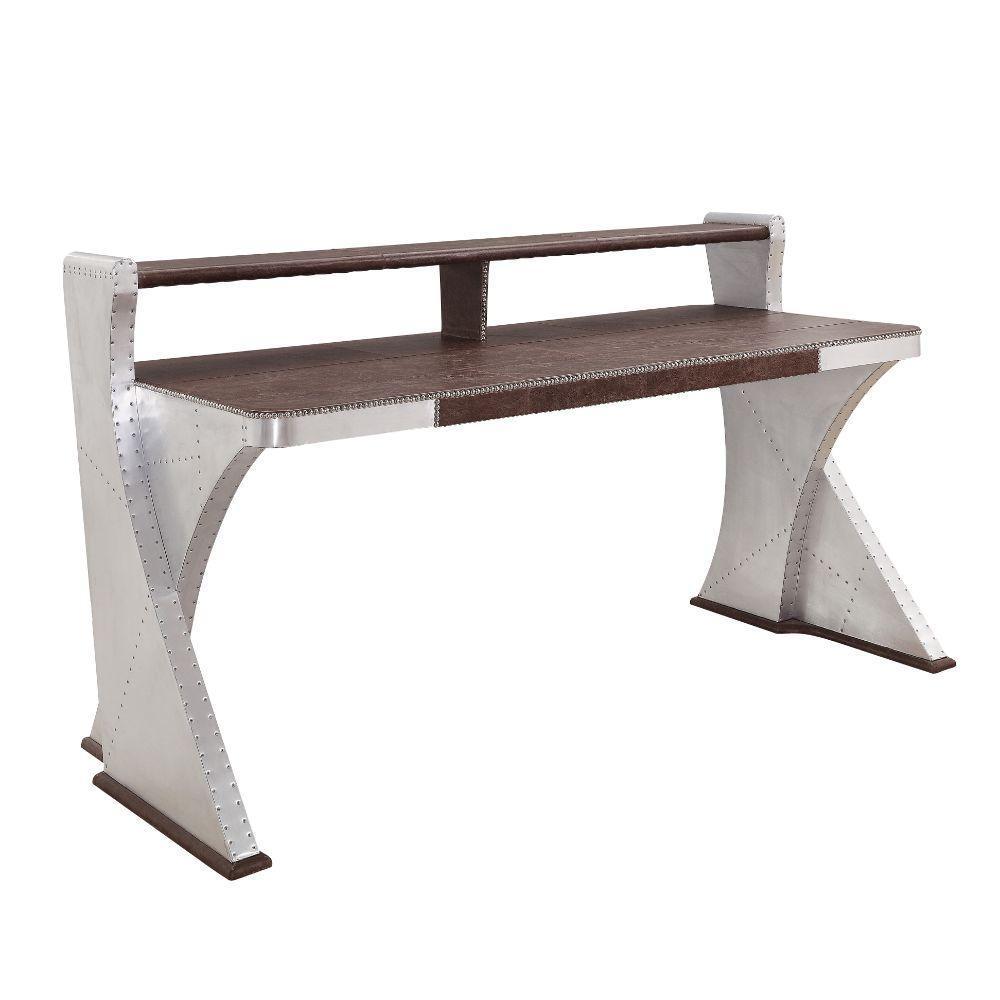 ACME Brancaster Desk, Retro Brown Top Grain Leather & Aluminum FredCo