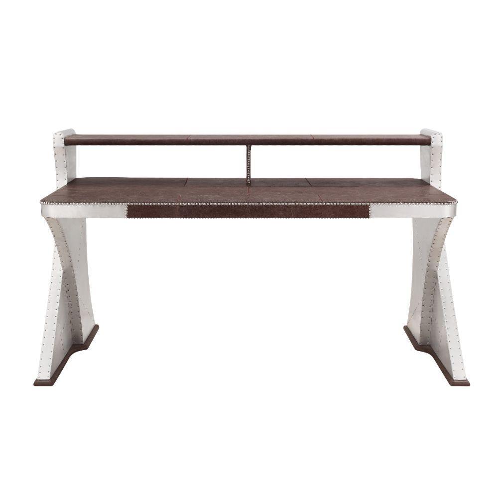 ACME Brancaster Desk, Retro Brown Top Grain Leather & Aluminum FredCo