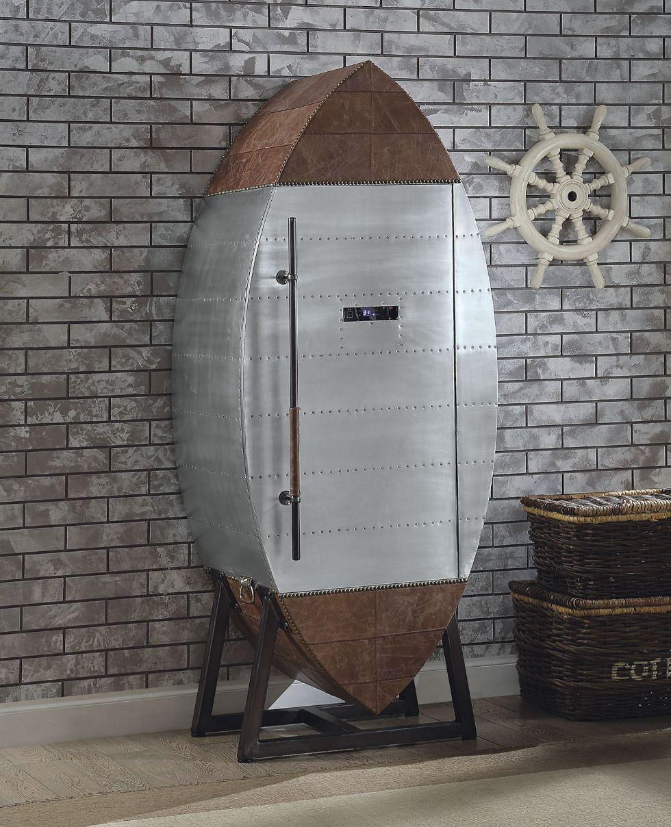 ACME Brancaster Wine Cooler Cabinet, Retro Brown TGL & Aluminum FredCo