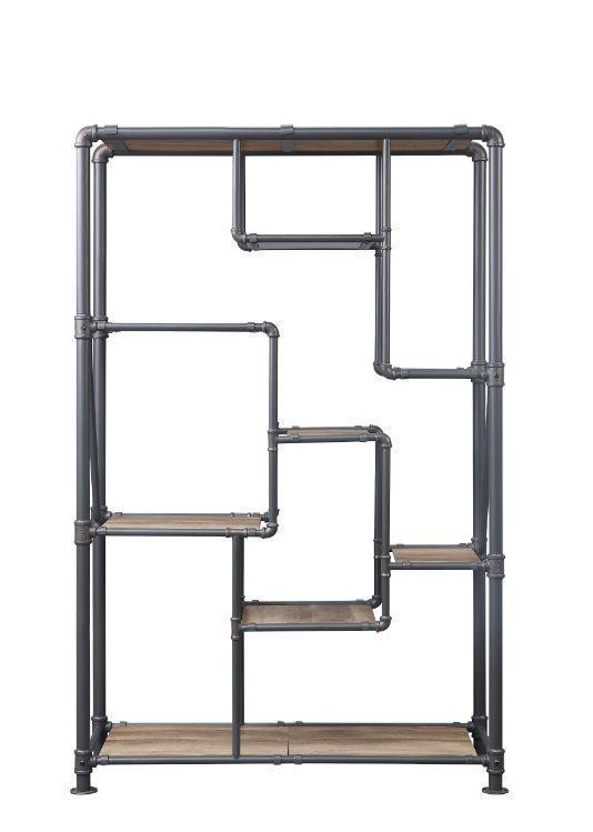ACME Brantley Book Shelf, Antique Oak & Sandy Gray Finish FredCo