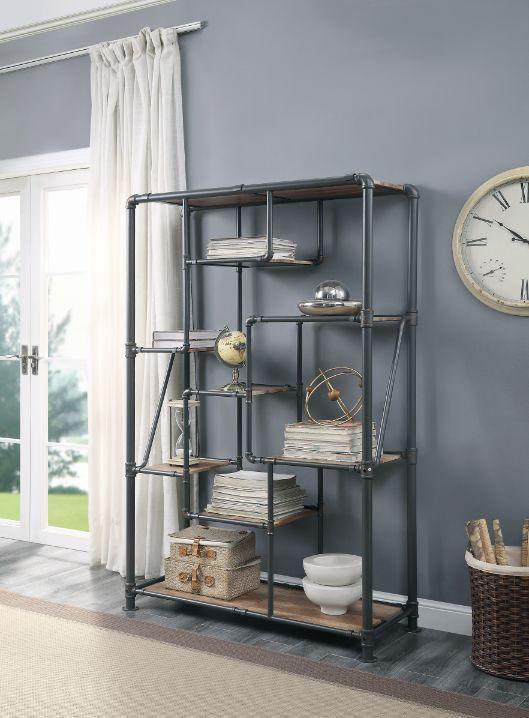 ACME Brantley Book Shelf, Antique Oak & Sandy Gray Finish FredCo