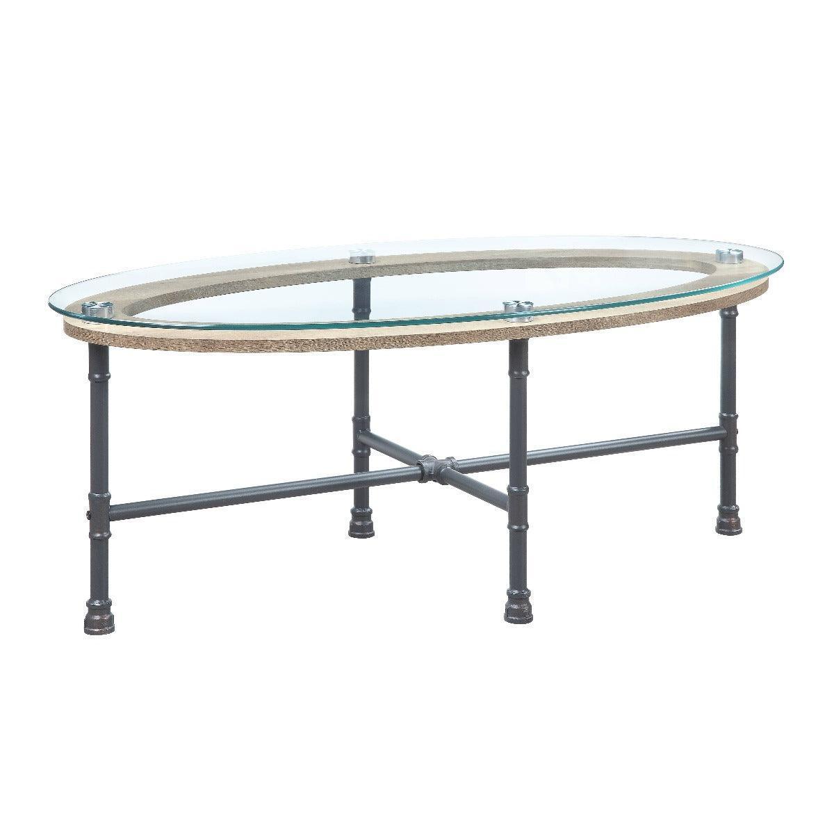 ACME Brantley Coffee Table, Clear Glass & Sandy Gray Finish FredCo