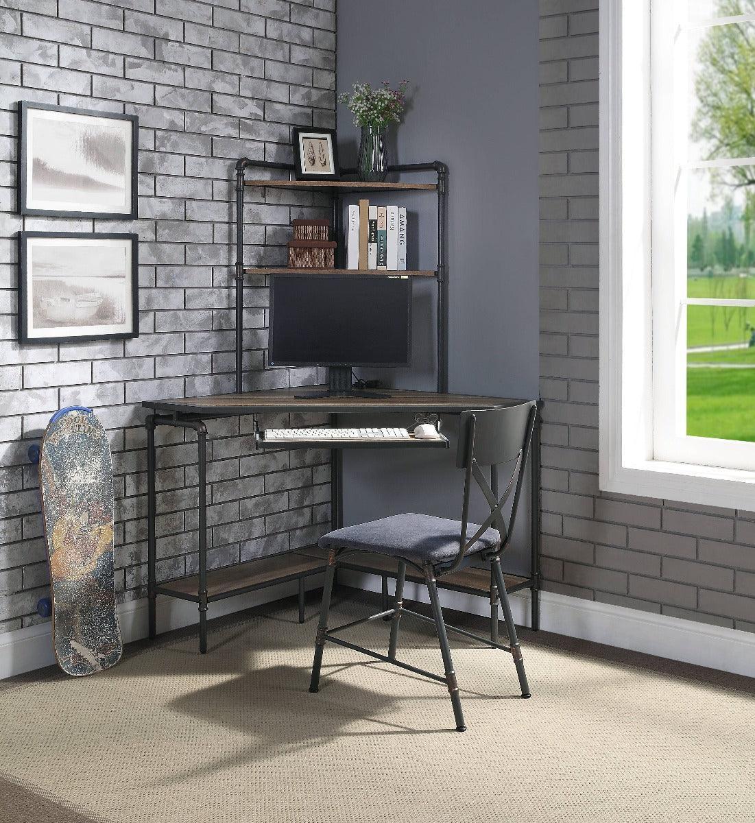 ACME Brantley Office Chair, Antique Oak & Sandy Gray Finish FredCo
