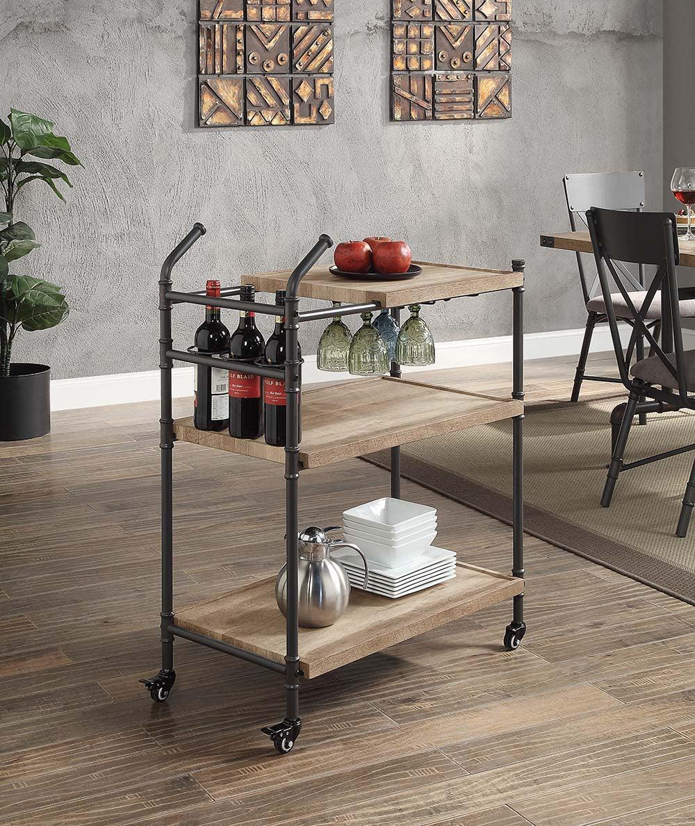 ACME Brantley Serving Cart, Oak & Sandy Black Finish FredCo