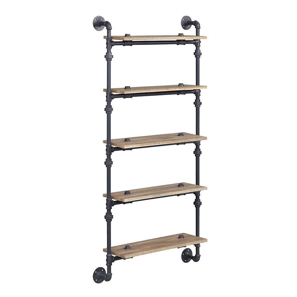 ACME Brantley Wall Rack w/5 Shelves, Oak & Sandy Black Finish FredCo