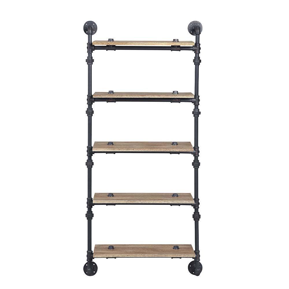 ACME Brantley Wall Rack w/5 Shelves, Oak & Sandy Black Finish FredCo