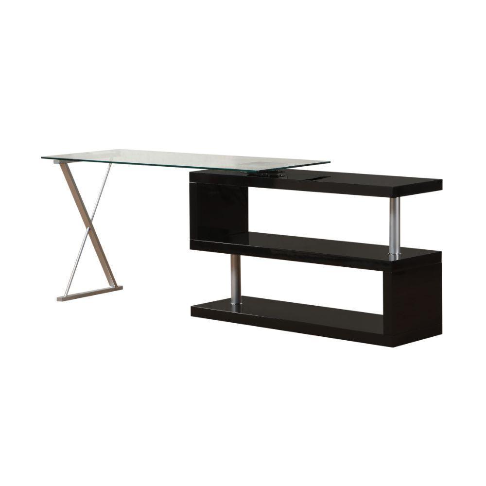 ACME Buck Desk w/Swivel, Black High Gloss & Clear Glass FredCo