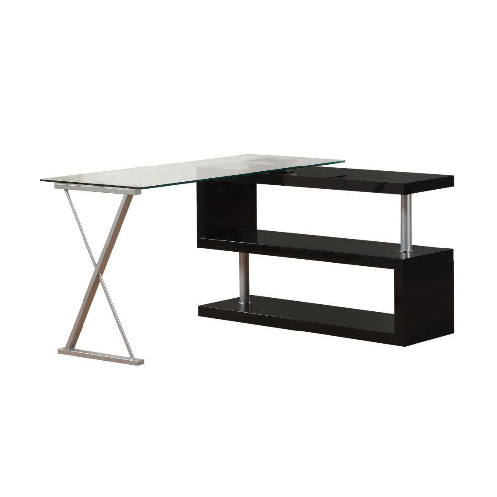 ACME Buck Desk w/Swivel, Black High Gloss & Clear Glass FredCo