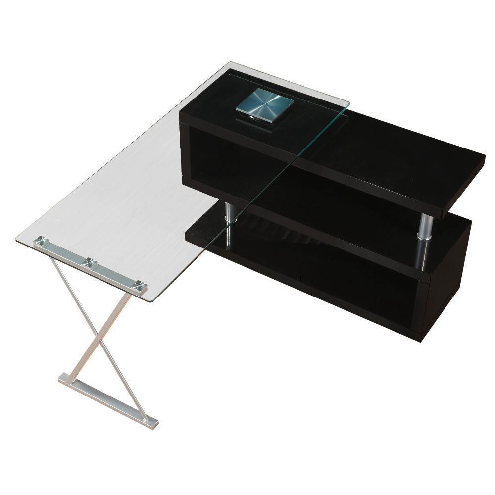ACME Buck Desk w/Swivel, Black High Gloss & Clear Glass FredCo