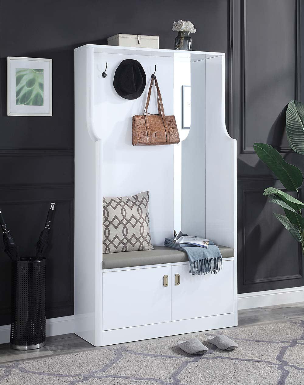 ACME Buck II Hall Tree, White High Gloss Finish FredCo