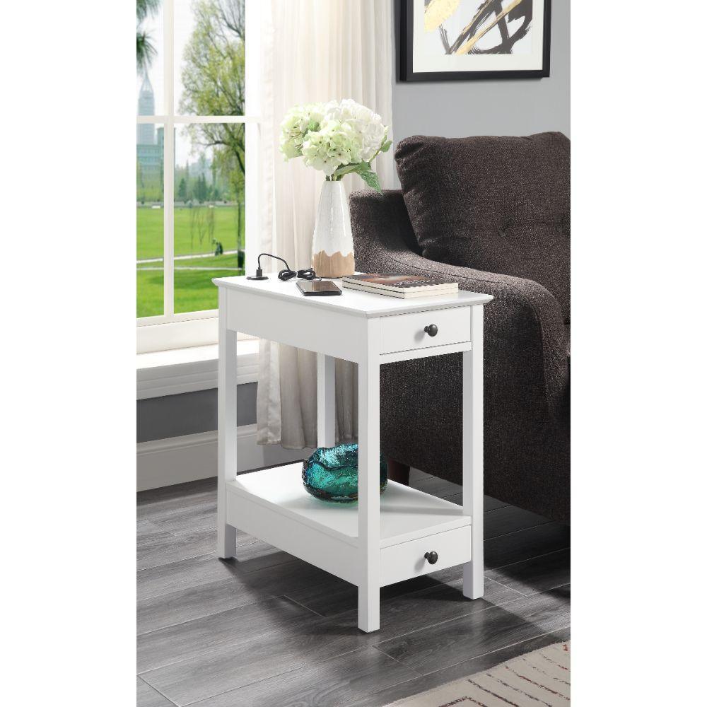 ACME Byzad Side Table (USB Charging Dock), White FredCo