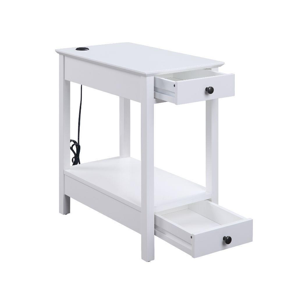 ACME Byzad Side Table (USB Charging Dock), White FredCo
