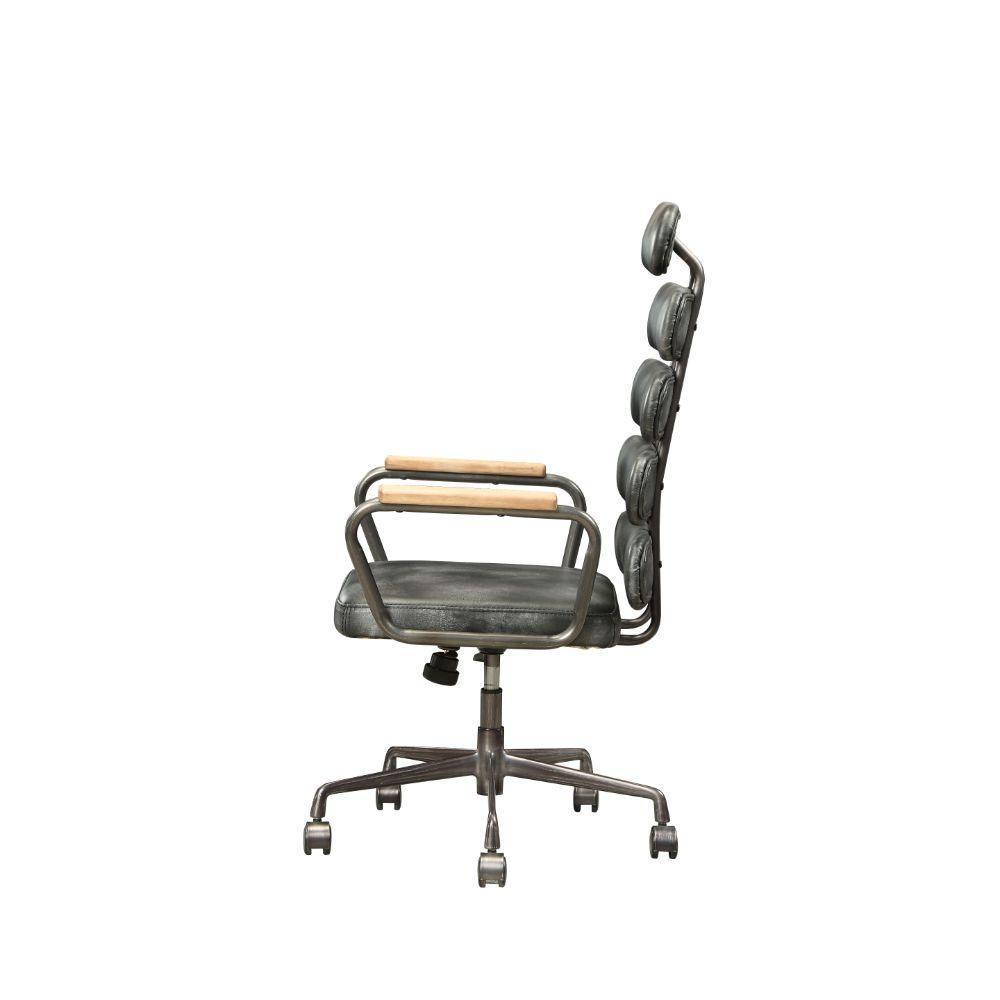 ACME Calan Executive Office Chair, Vintage Black Top Grain Leather FredCo