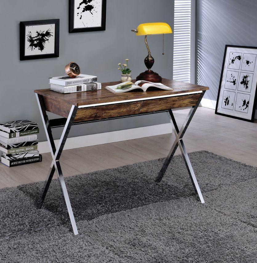 ACME Callers Desk, Weathered Oak & Chrome FredCo