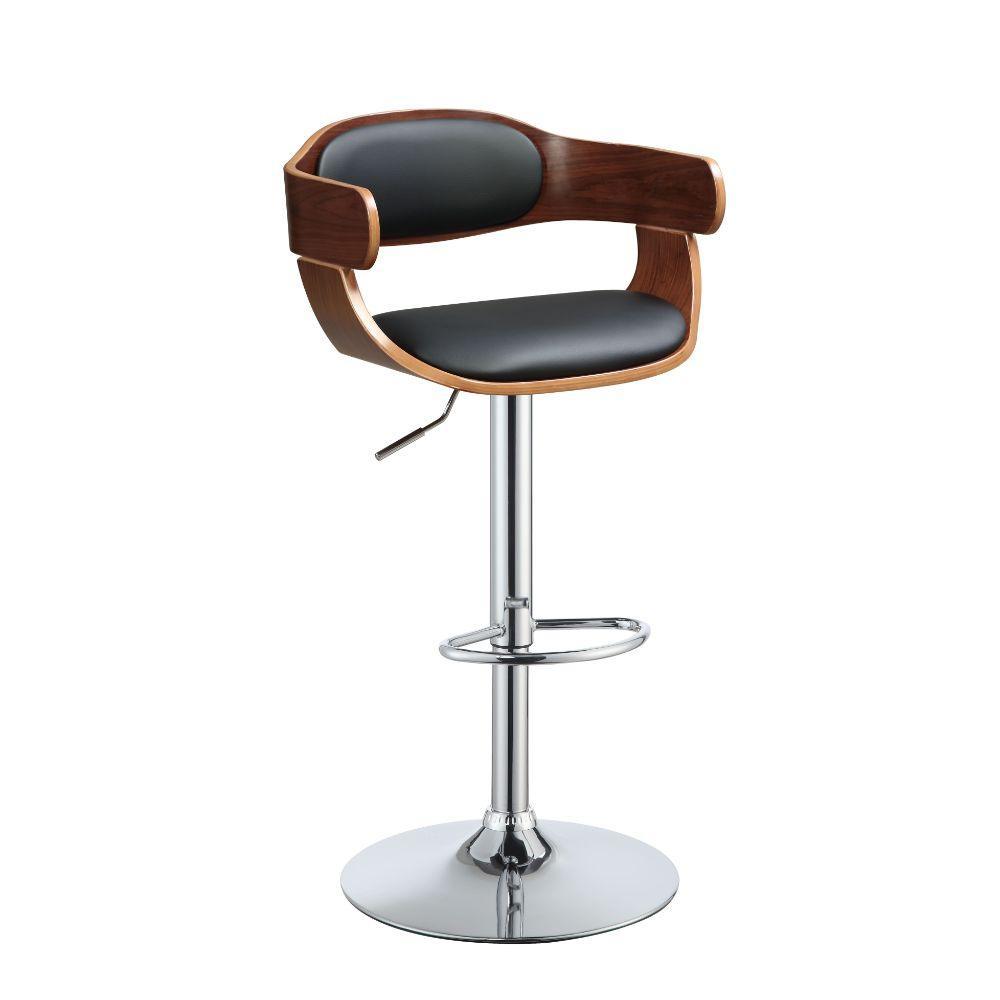 ACME Camila Adjustable Stool w/Swivel (1Pc), Black PU & Walnut, 24"~32" Seat Height FredCo