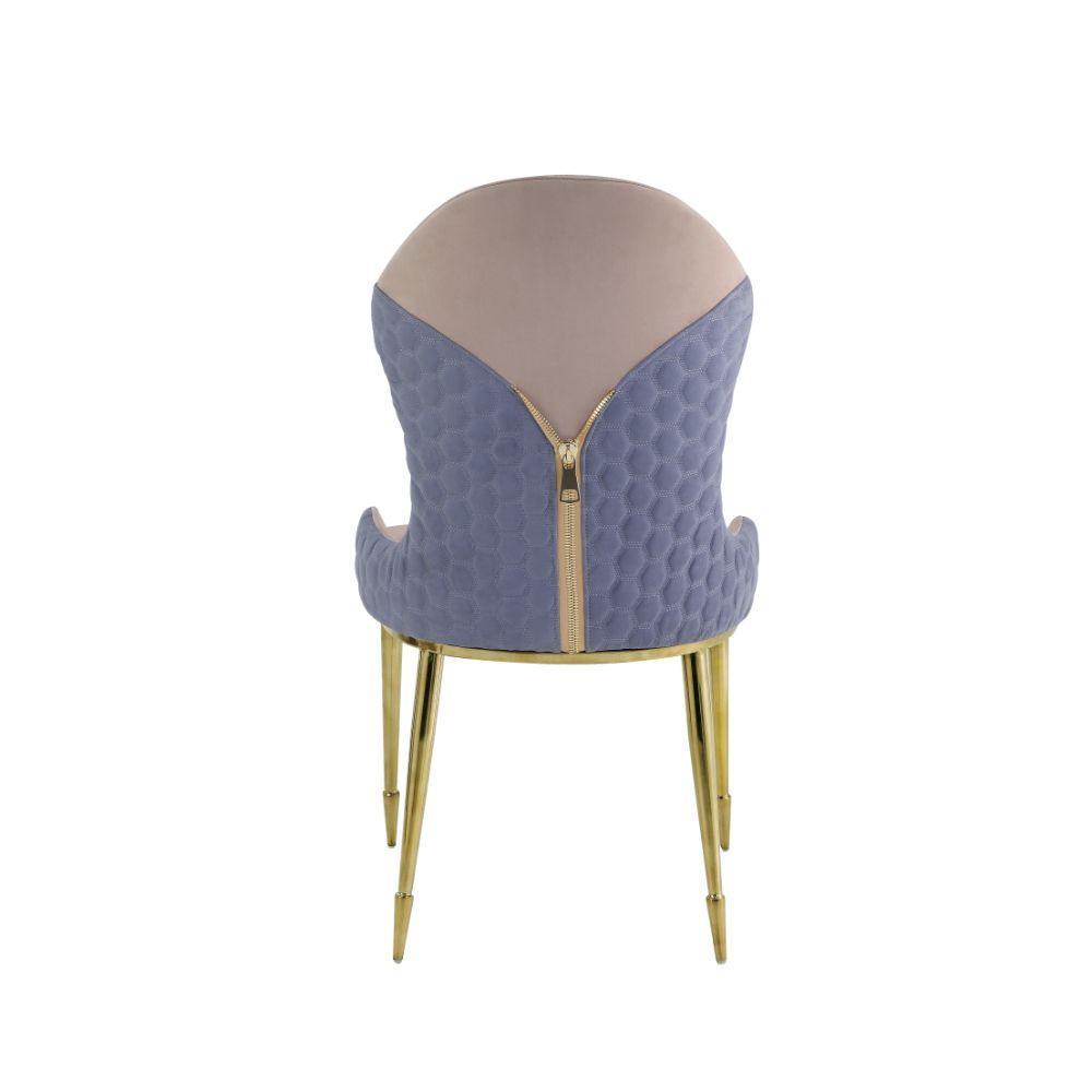 ACME Caolan Side Chair (Set-2), Tan, Lavender Fabric & Gold FredCo
