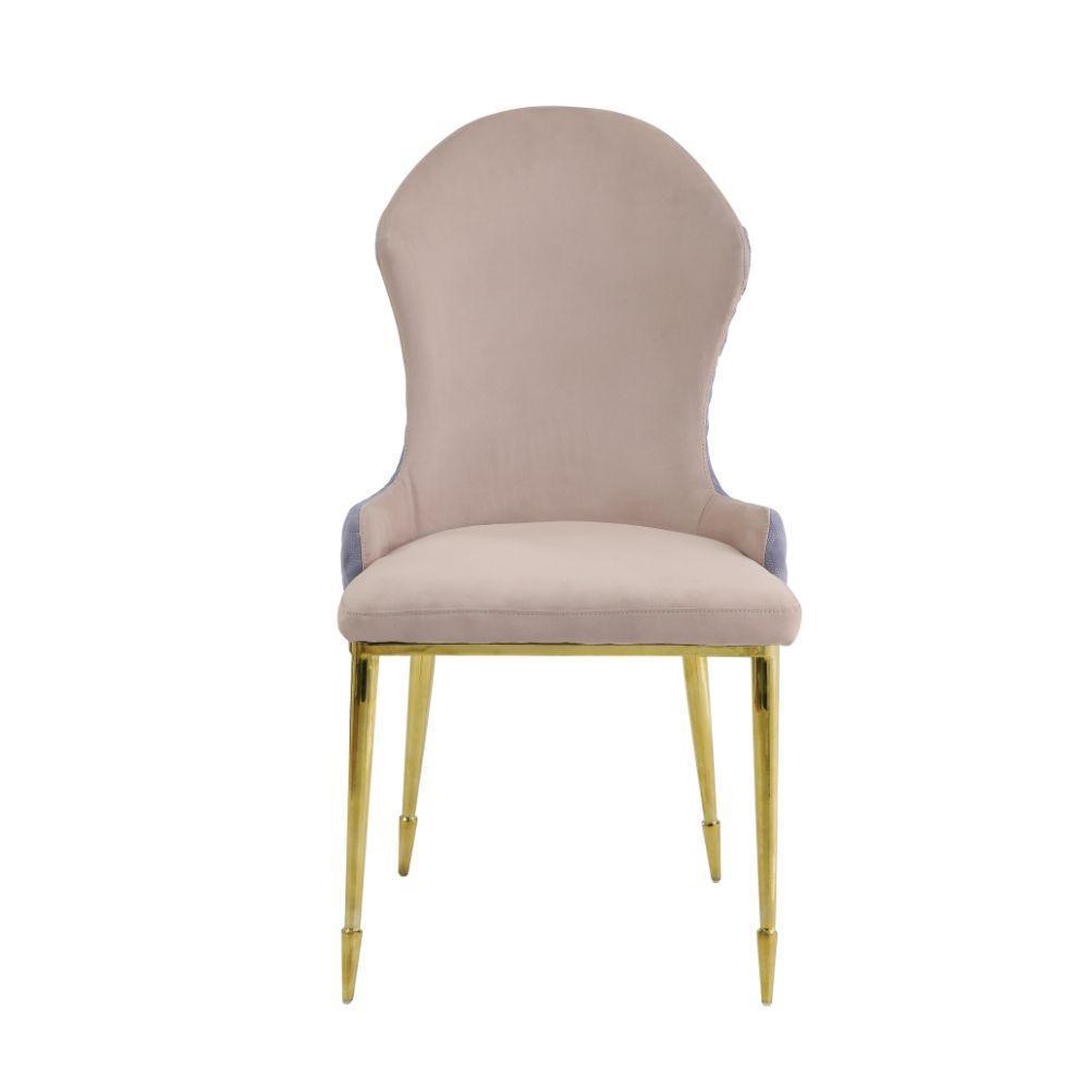 ACME Caolan Side Chair (Set-2), Tan, Lavender Fabric & Gold FredCo