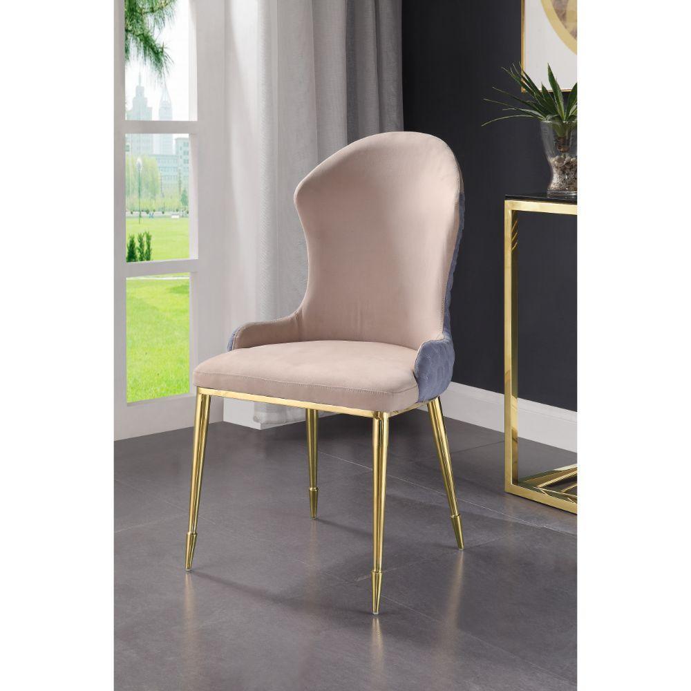 ACME Caolan Side Chair (Set-2), Tan, Lavender Fabric & Gold FredCo