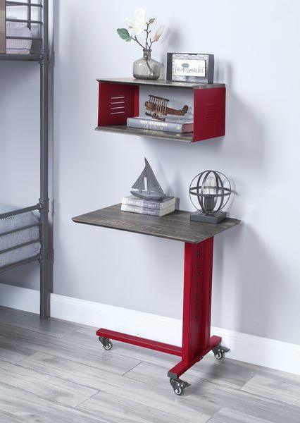 ACME Cargo Accent Table w/Wall Shelf, Red FredCo