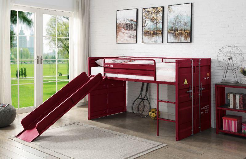 ACME Cargo Twin Loft Bed w/Slide, Red Finish FredCo