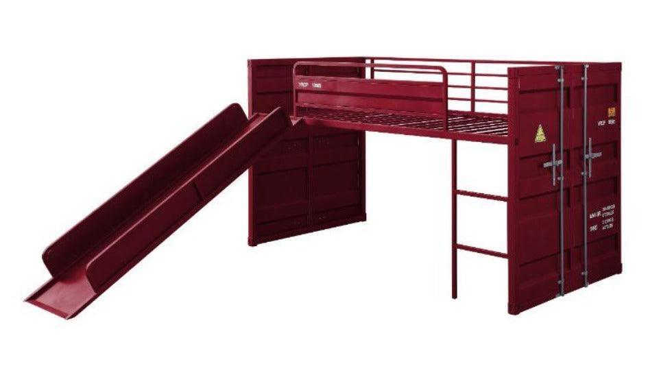 ACME Cargo Twin Loft Bed w/Slide, Red Finish FredCo