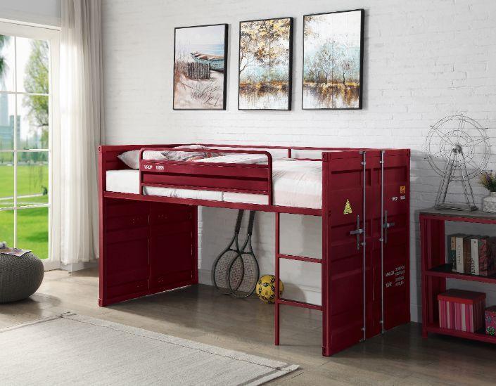 ACME Cargo Twin Loft Bed w/Slide, Red Finish FredCo