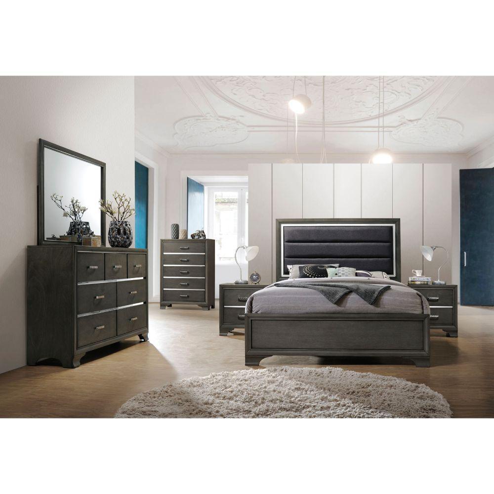 ACME Carine II Eastern King Bed, Fabric & Gray 26257EK FredCo