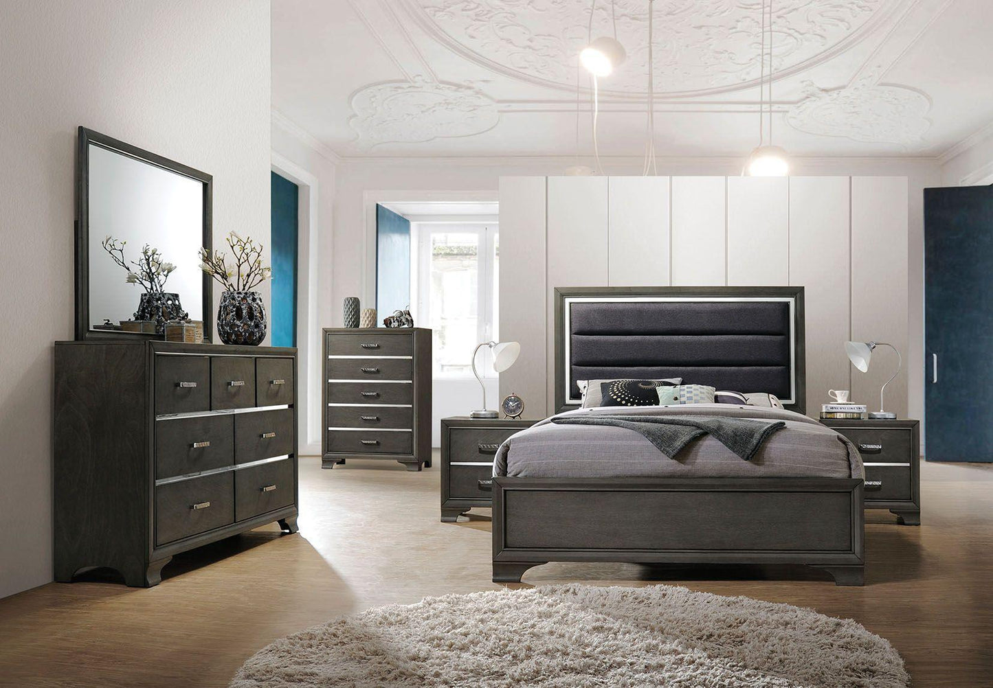 ACME Carine II Queen Bed, Fabric & Gray 26260Q FredCo